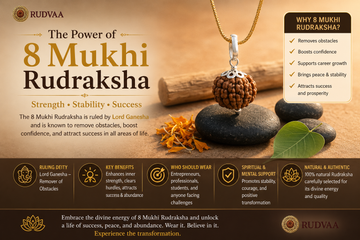 <img src="8-mukhi-rudraksha-pendant.jpg" alt="Natural 8 Mukhi Rudraksha pendant with golden chain">