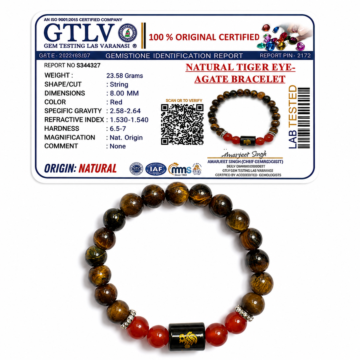 Natural Tiger Eye Zodiac Bracelet - सिंह राशि (Leo)
