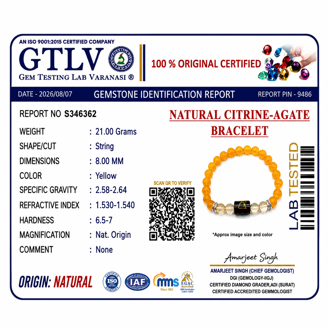 Natural Citrine Zodiac Bracelet - धनु राशि (Sagittarius)