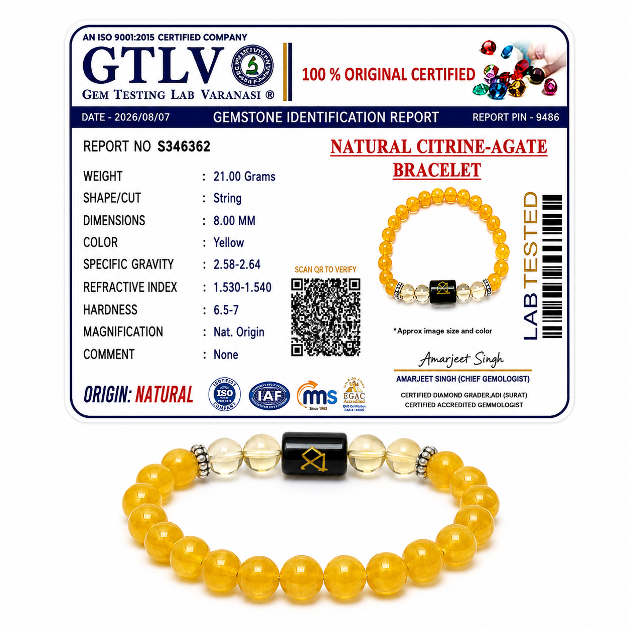 Natural Citrine Zodiac Bracelet - धनु राशि (Sagittarius)