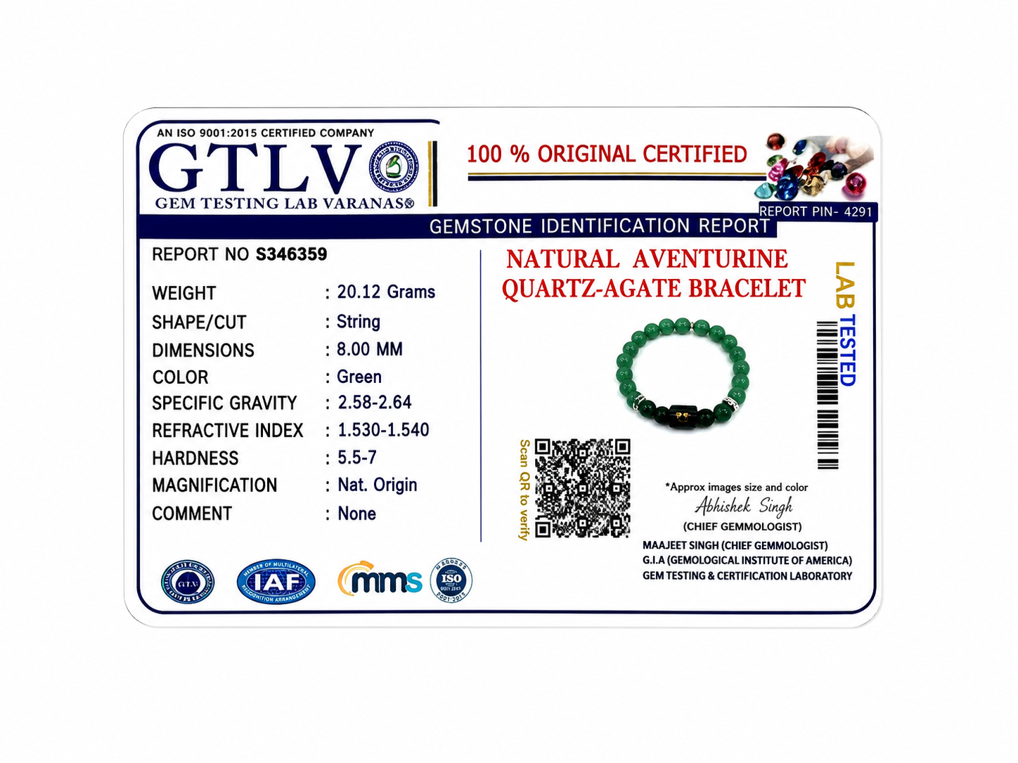 Natural Aventurine Quartz Zodiac Bracelet - मिथुन राशि (Gemini)