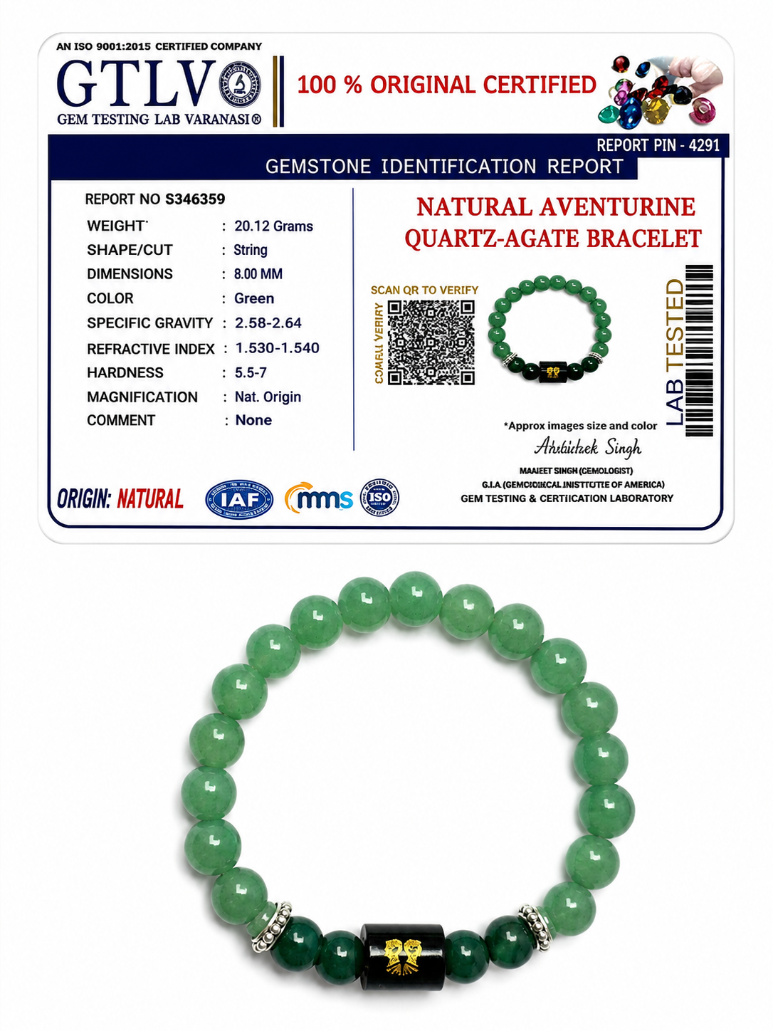 Natural Aventurine Quartz Zodiac Bracelet - मिथुन राशि (Gemini)
