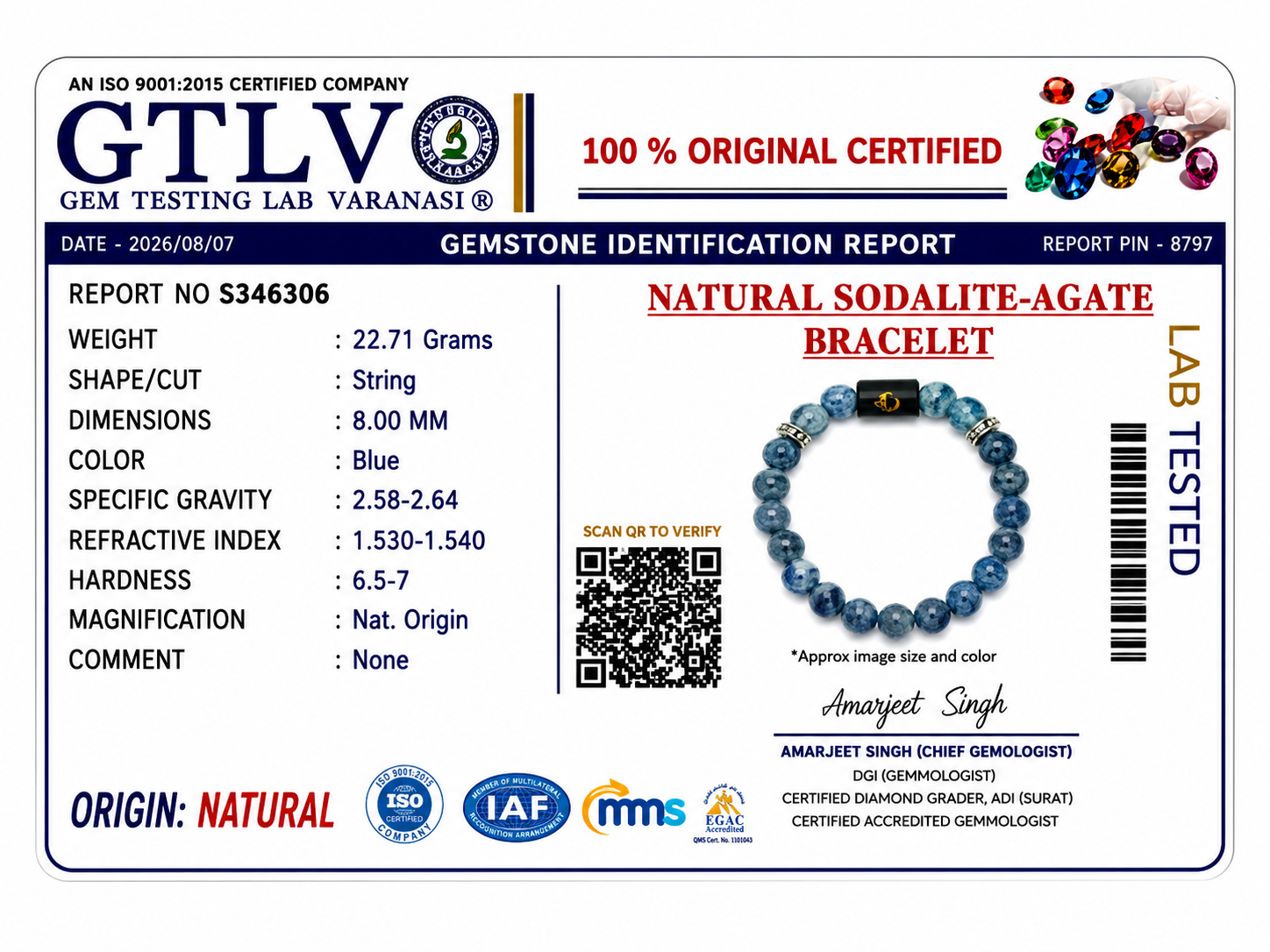 Natural Sodalite Zodiac Bracelet - मकर राशि (Capricorn)