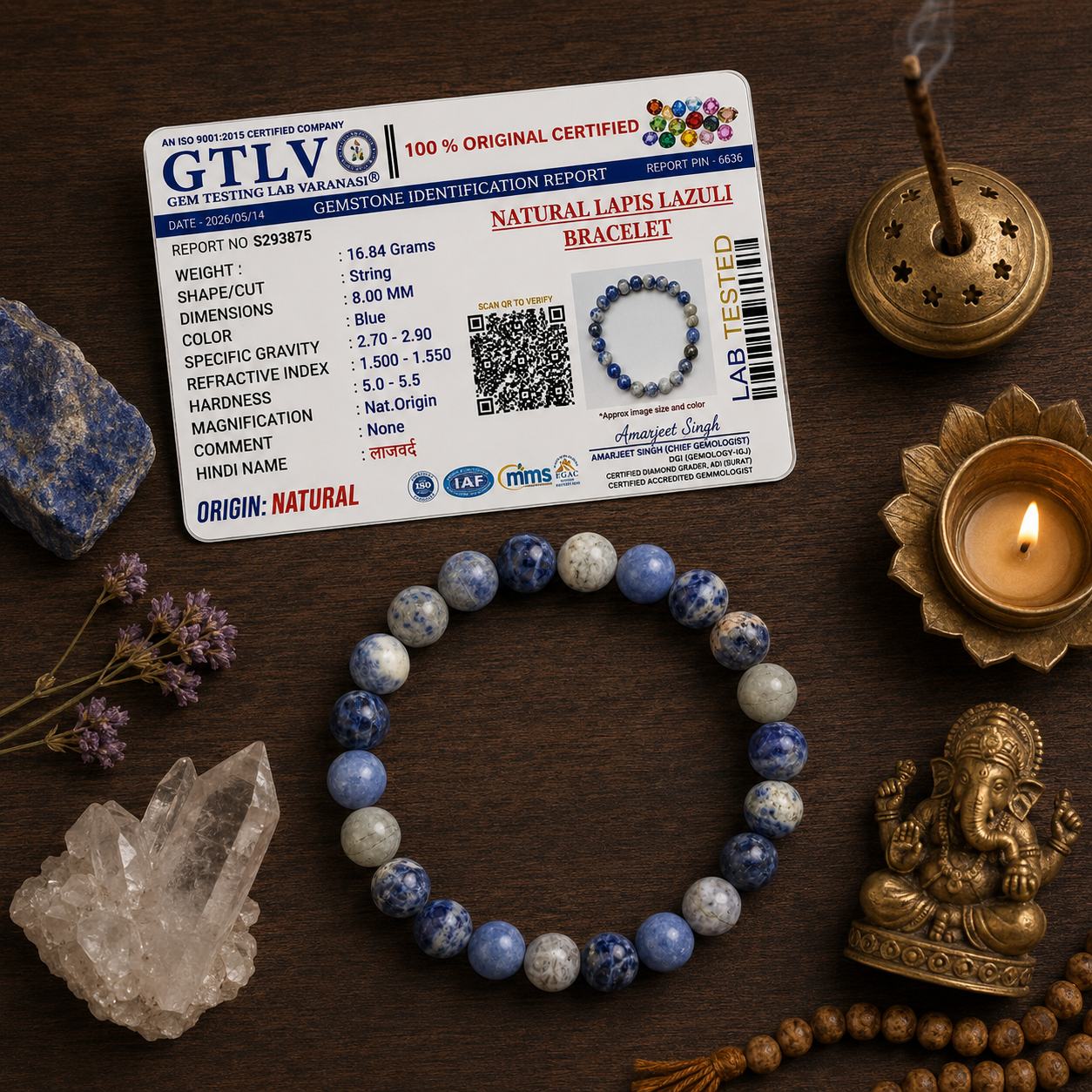 Natural Lapis Lazuli Bracelet 8MM-Genuine Blue Gemstone Beaded Bracelet for Men & Women