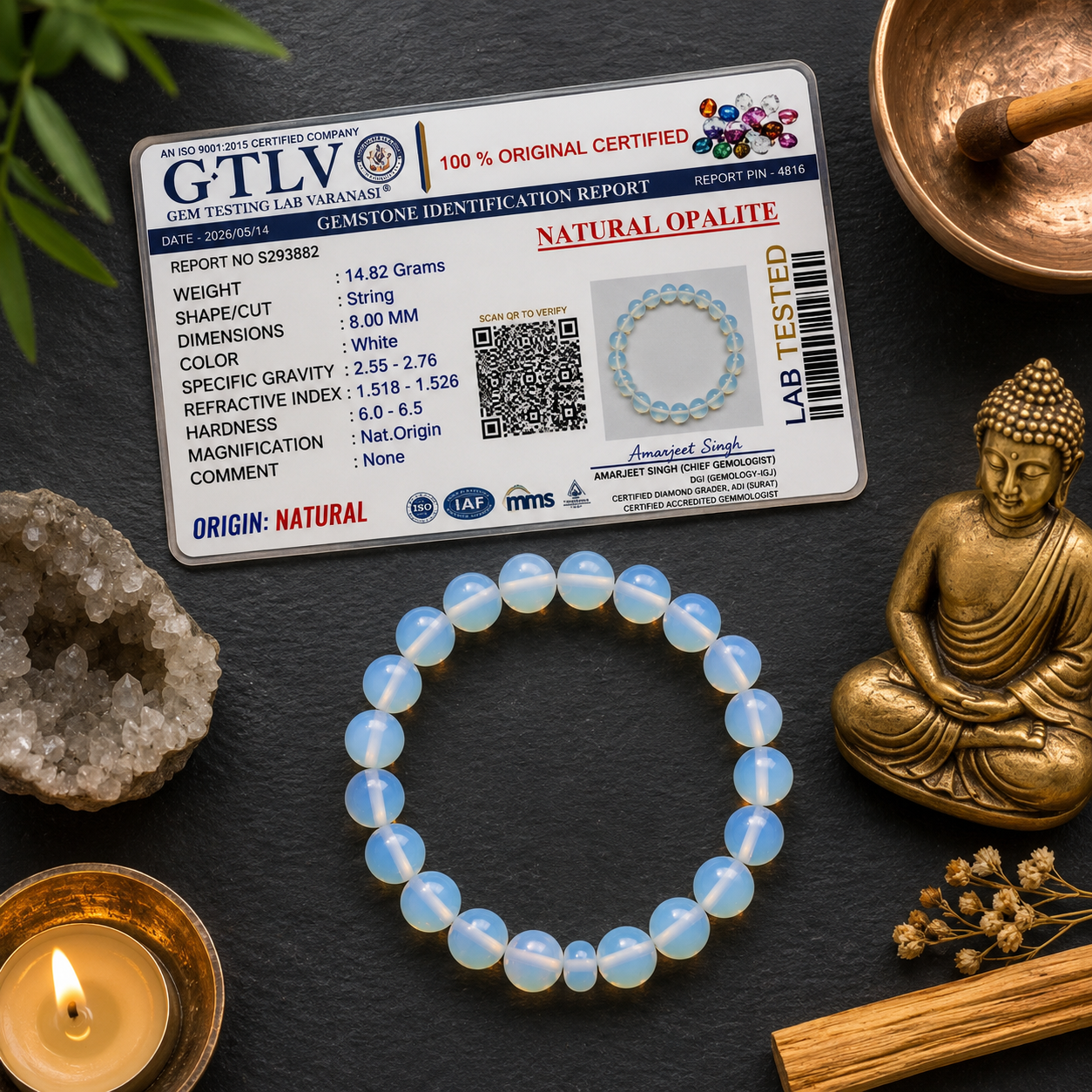 Natural Opalite Bracelet 8MM-Elegant Crystal Bead Bracelet for Men & Women