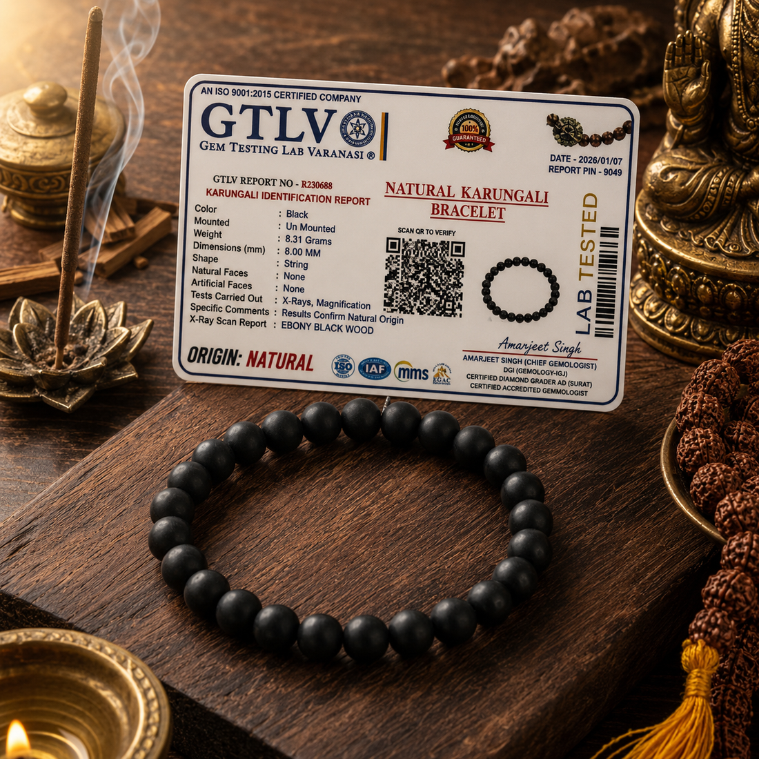 Natural Karungali Wood Bracelet 7MM with Premium Metal Caps for Unisex Spiritual Bracelet