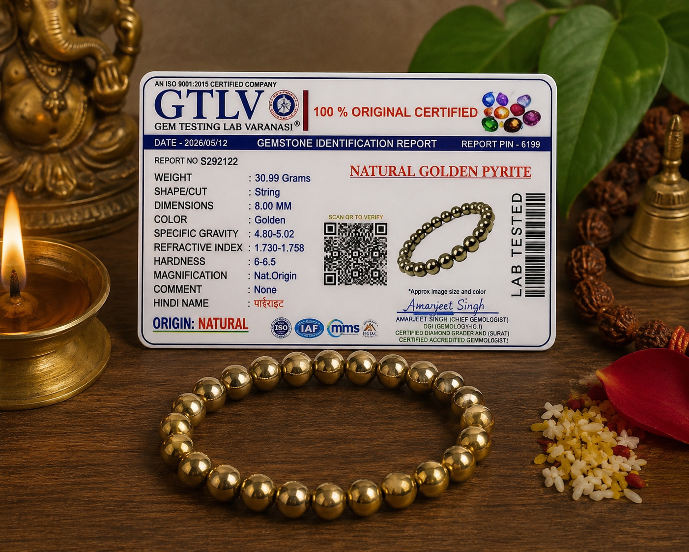 Natural Golden Pyrite Bracelet 8MM-Wealth, Confidence & Protection Crystal Bracelet