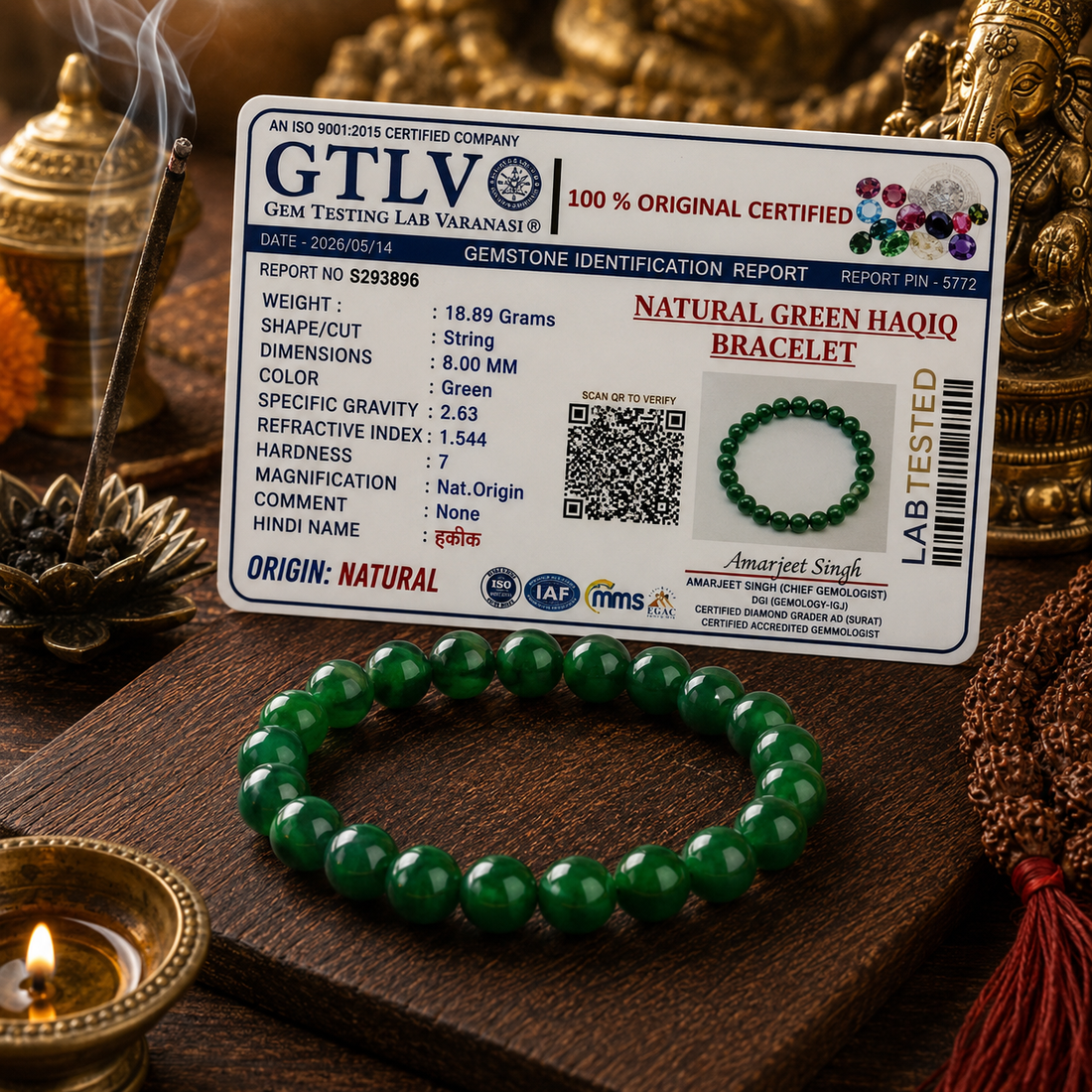 Natural Green Haqiq Bracelet 8MM-Handmade Gemstone Bracelet for Men & Women