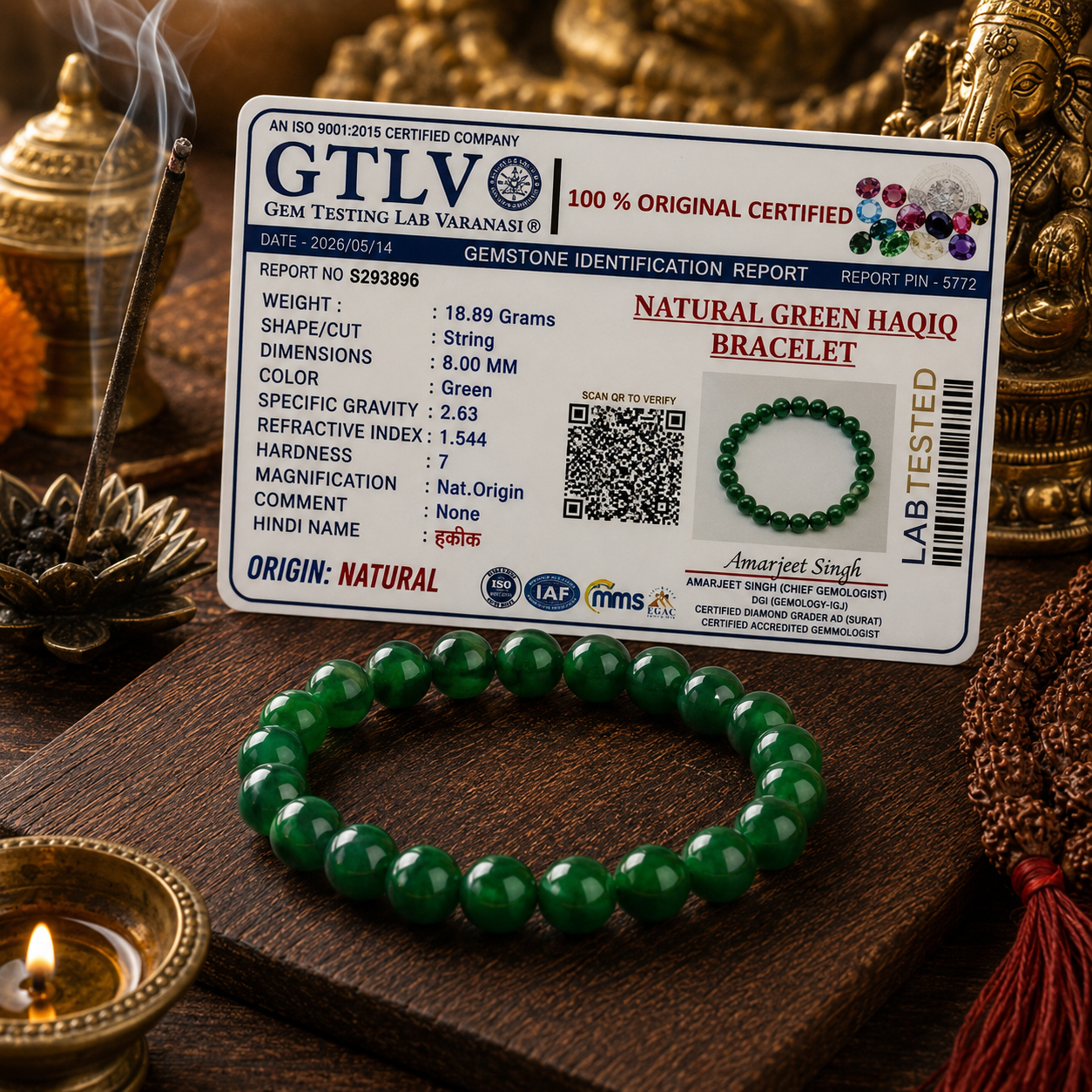 Natural Green Haqiq Bracelet 8MM-Handmade Gemstone Bracelet for Men & Women