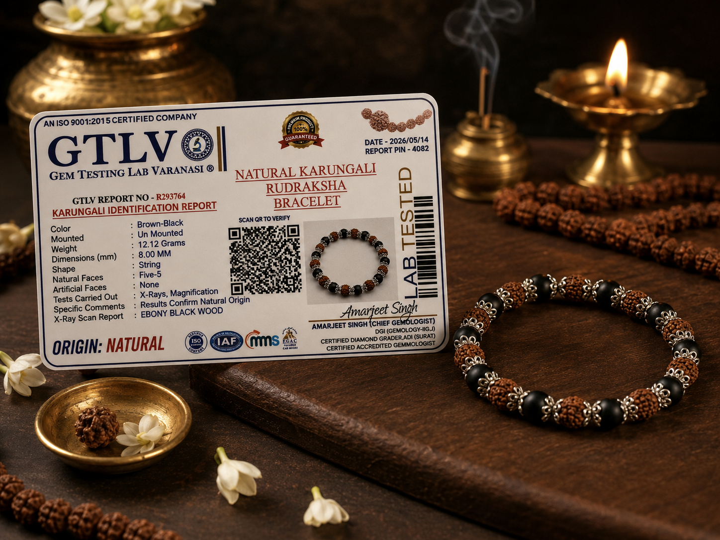 Natural Karungali Wood Bracelet 8MM-Handmade Spiritual Beaded Bracelet for Men & Women
