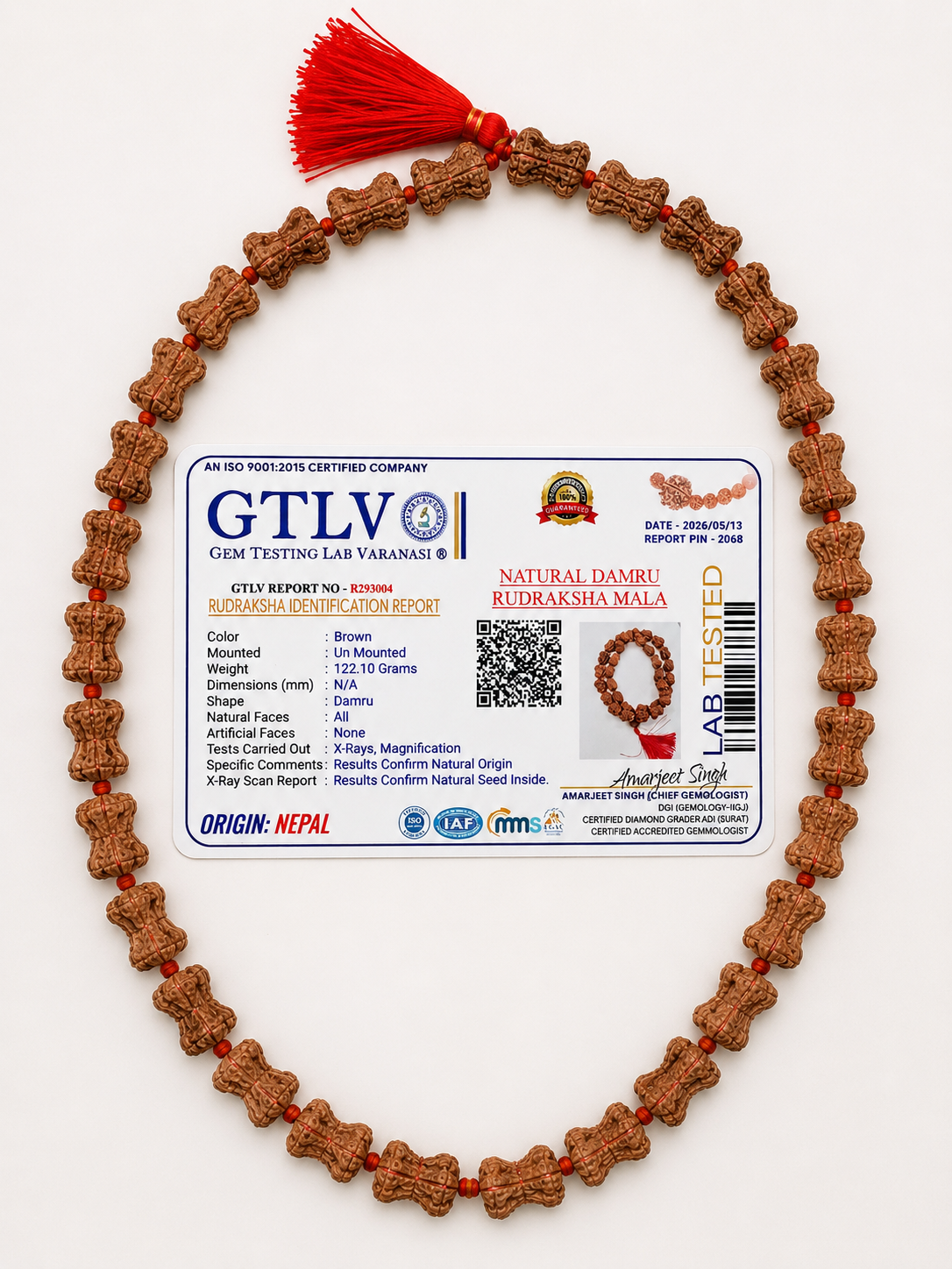 Original Nepal Damru Rudraksha Mala 33 Beads