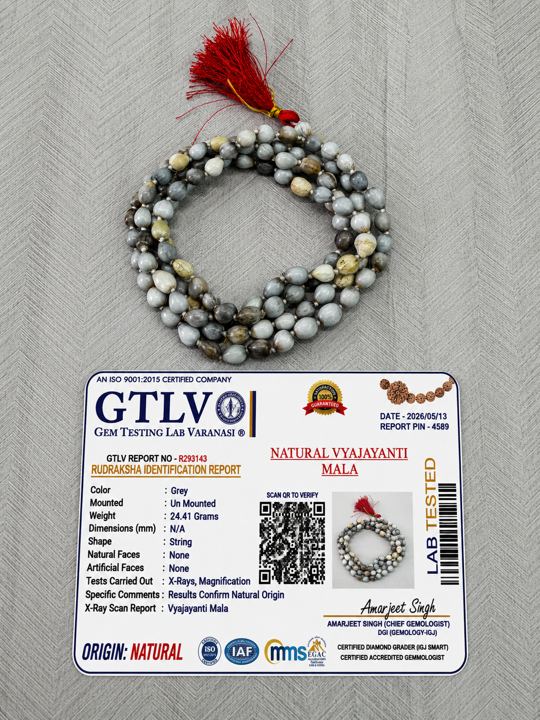 Vyjayanti Mala 108 Beads Natural Sacred Seed Meditation Necklace for Peace & Focus