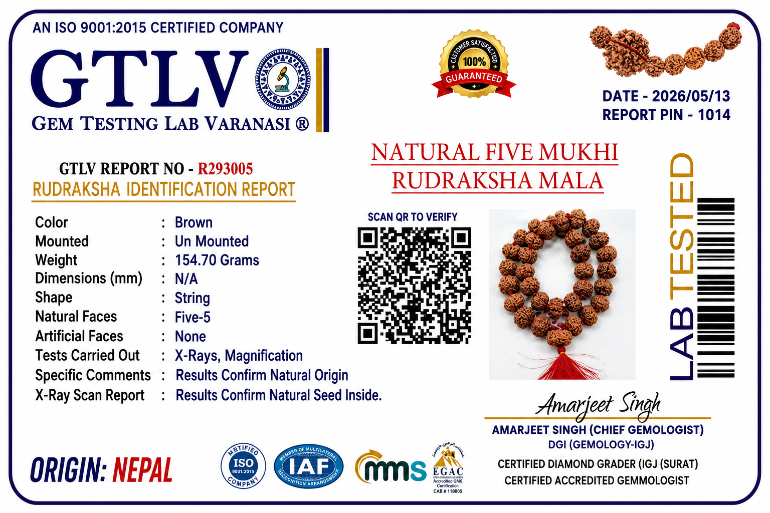 Original Nepal Flat Rudraksha 33 Beads Mala