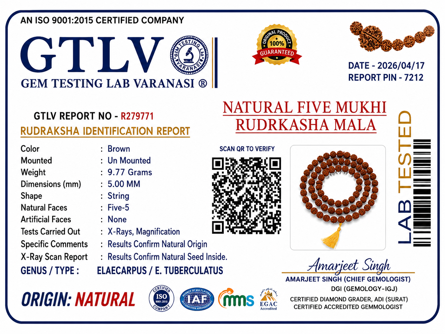 Authentic 5 Mukhi Rudraksha Mala Brown 5MM – Unisex Spiritual Jewelry for Daily Use