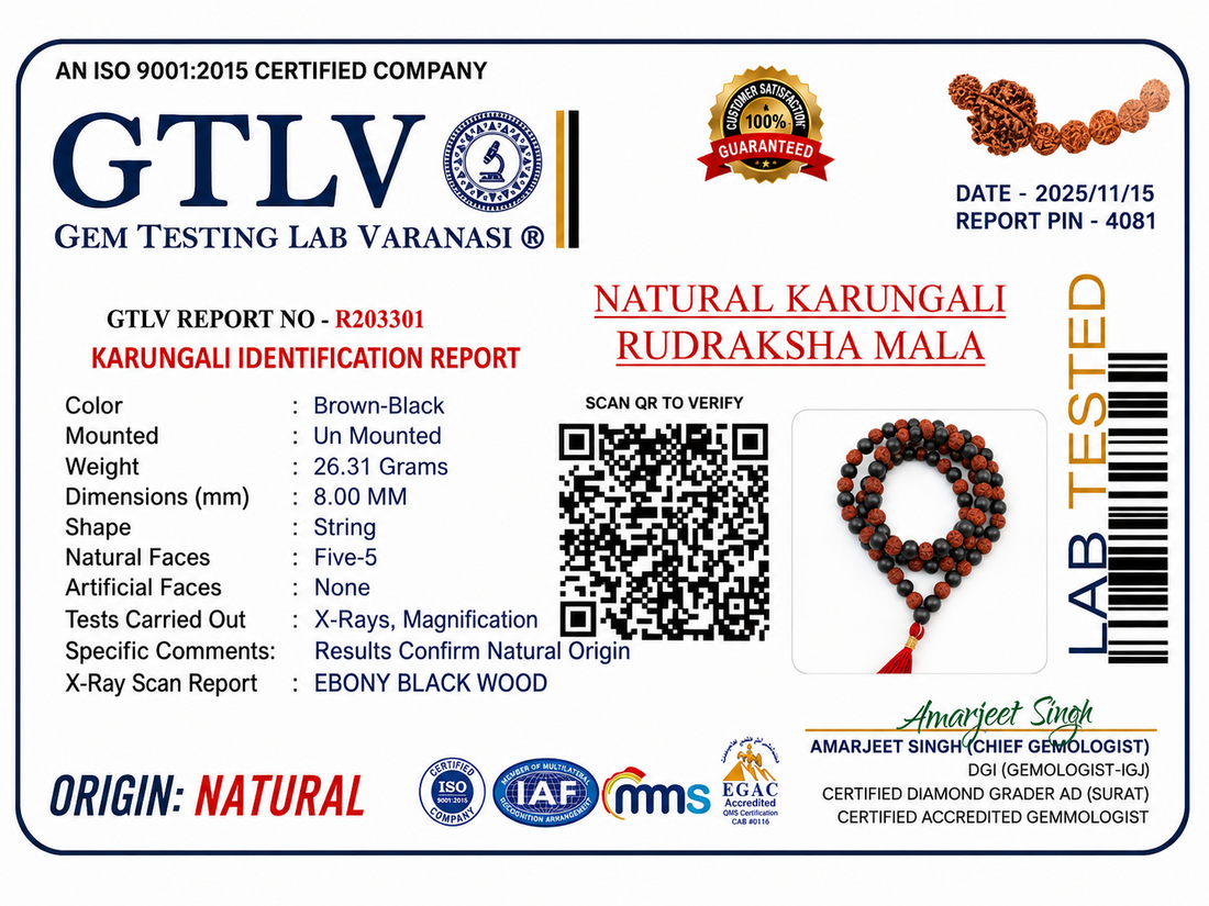 Authentic Karungali Rudraksha Mala 108 Beads – Elegant Sacred Bead Necklace for Men & Women