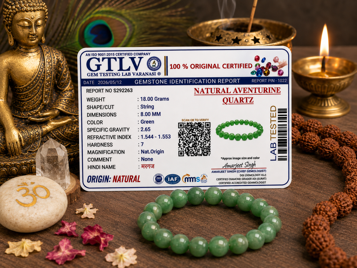 Green Aventurine Crystal Bracelet for Positivity & Emotional Balance