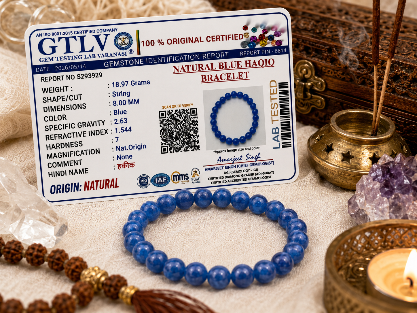 Natural Blue Hakik Bracelet-Stone of Calmness, Clarity & Positive Energy