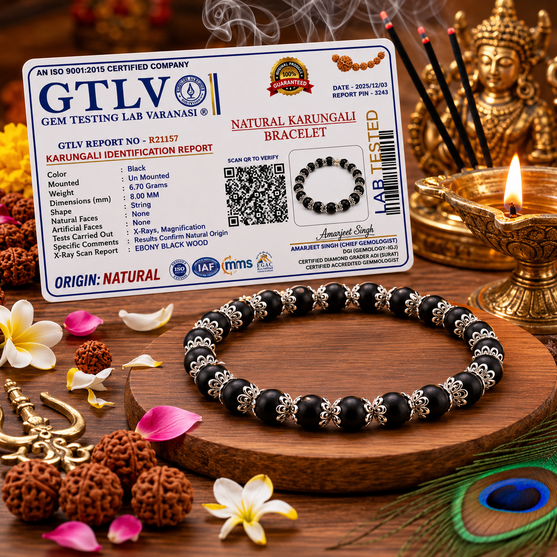 Natural Karungali Bracelet 8MM-Original Ebony Black Wood Beads Bracelet for Men & Women