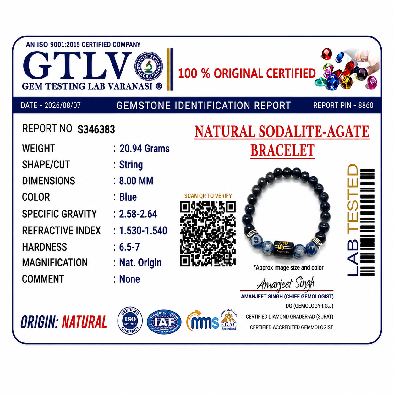 Natural Sodalite Zodiac Bracelet - कुंभ राशि (Aquarius)