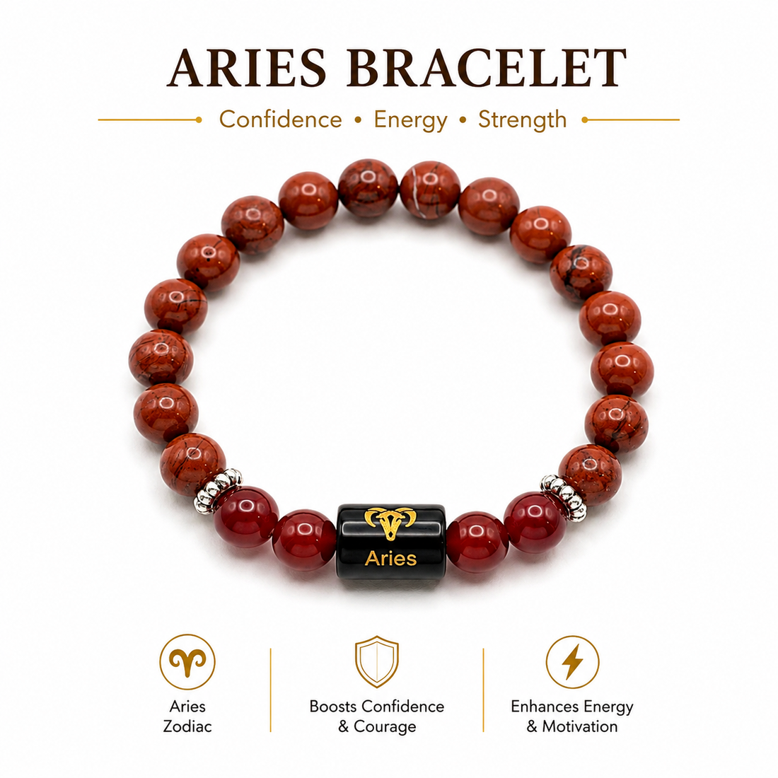 Natural Red Jasper Aries Zodiac Bracelet