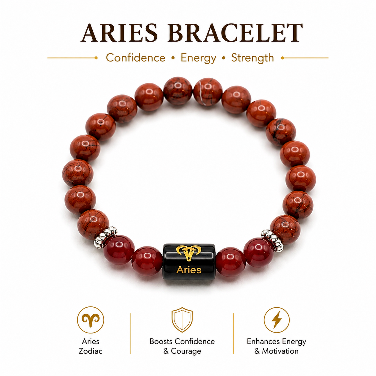 Natural Red Jasper Zodiac Bracelet - मेष राशि (Aries)