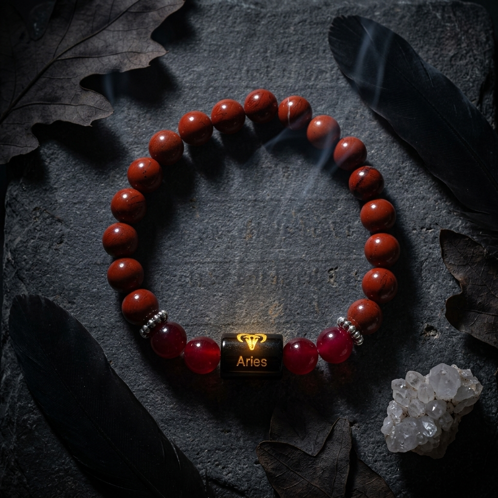 Natural Red Jasper Aries Zodiac Bracelet