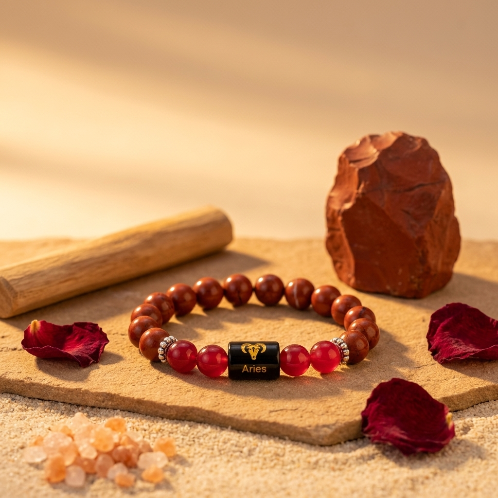 Natural Red Jasper Aries Zodiac Bracelet