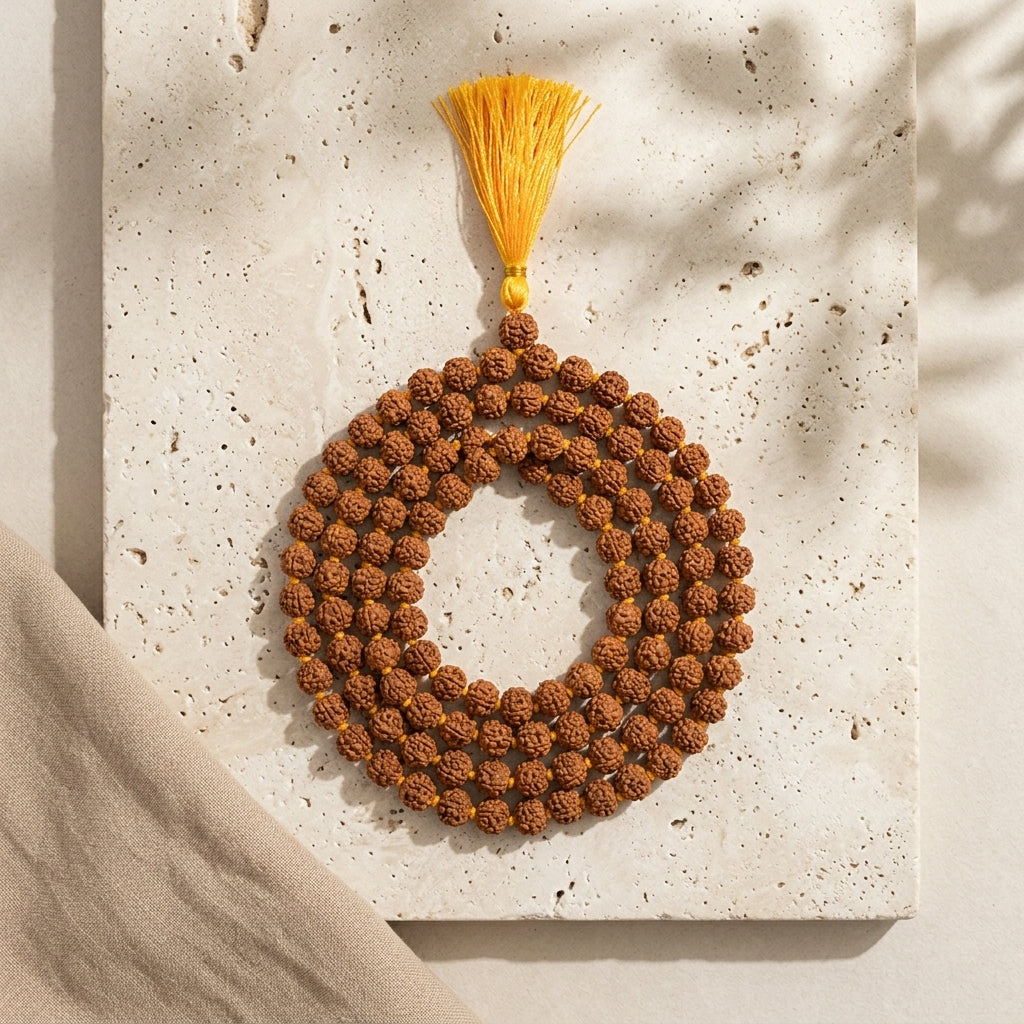 108 Beads 5 Mukhi Rudraksha Mala Brown 7MM – Timeless Spiritual Accessory