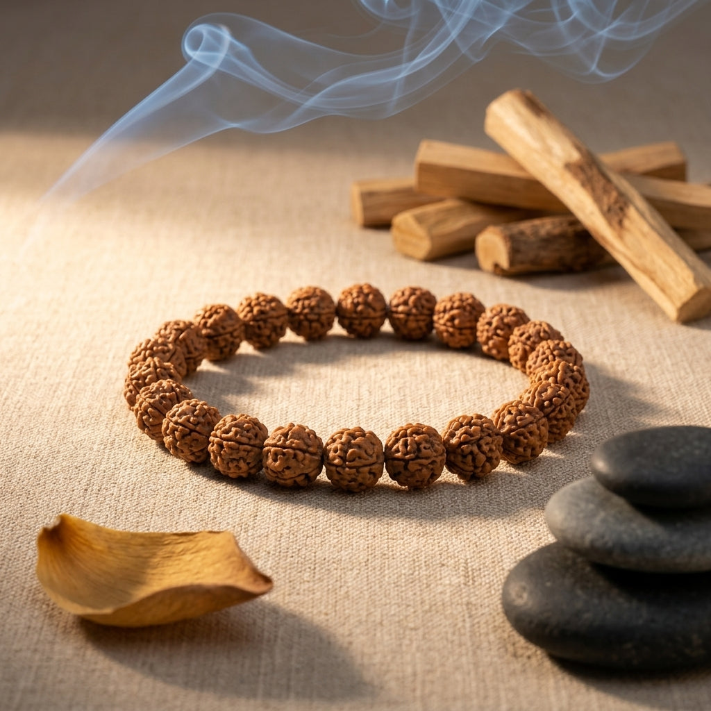 Authentic 5 Mukhi Rudraksha Bracelet 8MM Elastic White