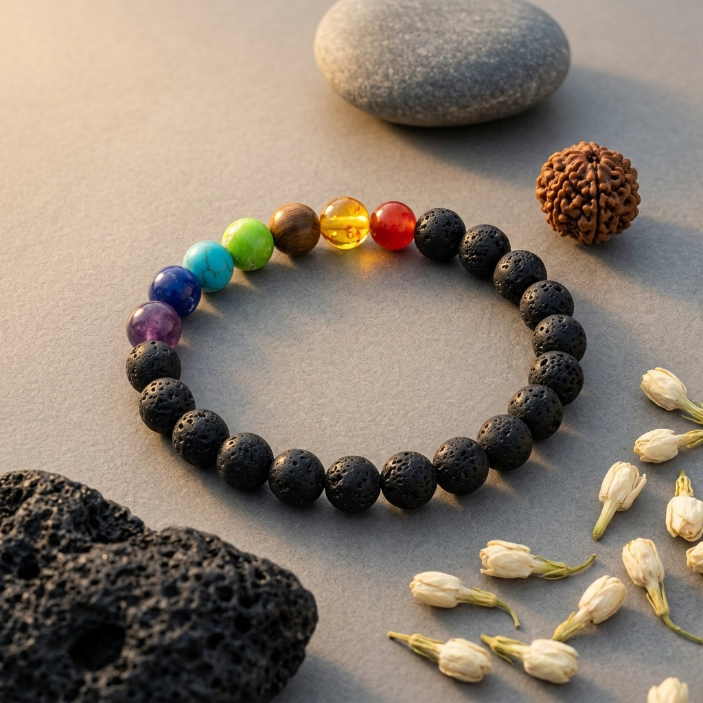 Natural Seven Chakra Lava Energy Bracelet-Balance Your Mind, Body & Soul