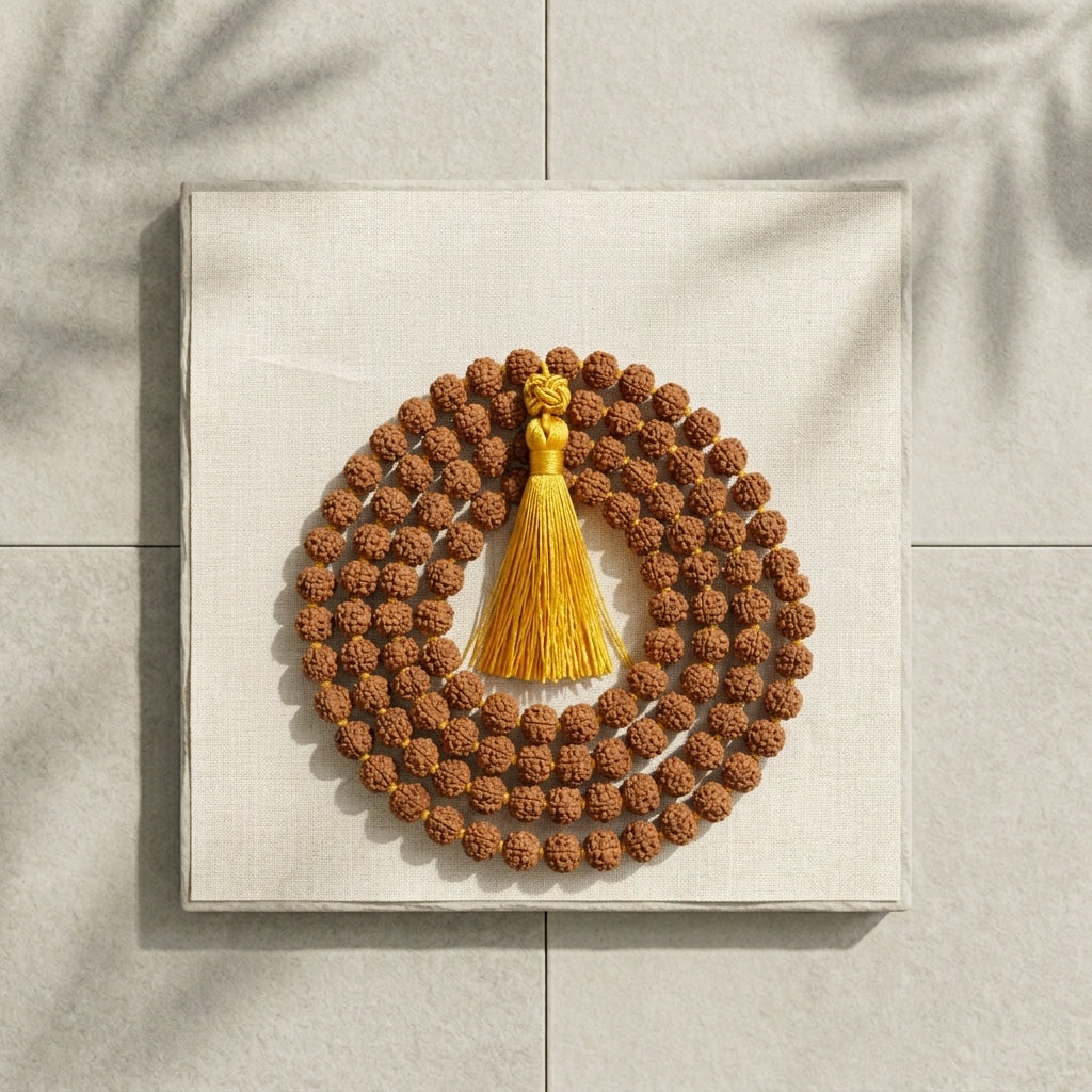 Premium Brown 5 Mukhi Rudraksha Mala 6MM – Sacred Beads for Spiritual Practice