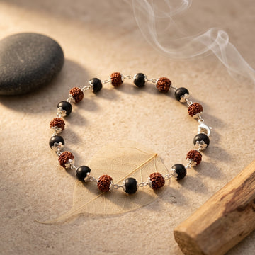 Authentic Karungali Wood and Rudraksha Bracelet with Metal Beads 7MM