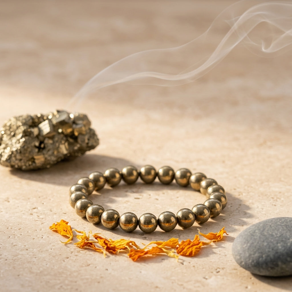 Natural Golden Pyrite Bracelet 8MM-Wealth, Confidence & Protection Crystal Bracelet