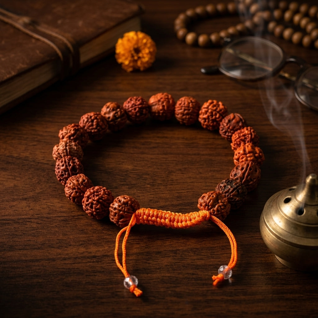 Natural 5 Mukhi Rudraksha Bracelet Adjustable Brown 8MM – Spiritual Energy & Daily Wear