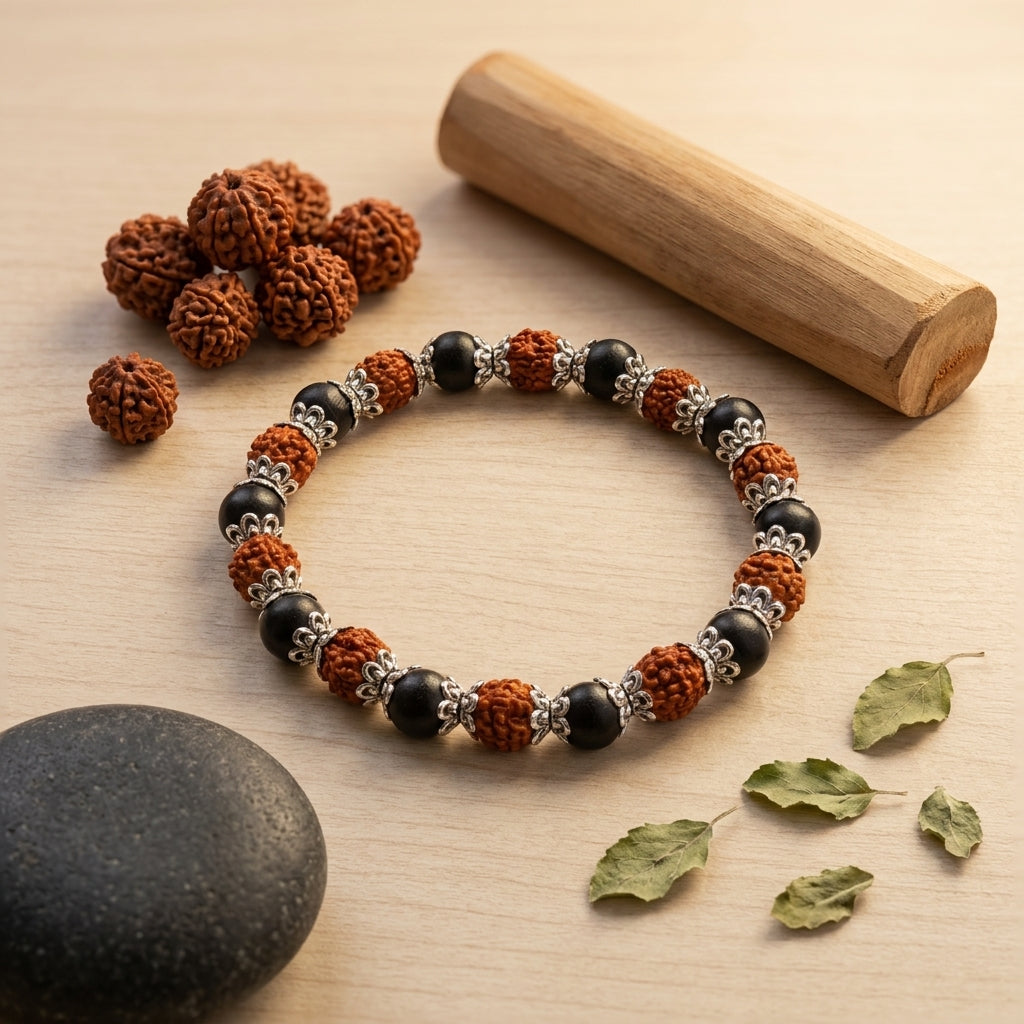 Natural Karungali & 5 Mukhi Rudraksha Bracelet 8MM