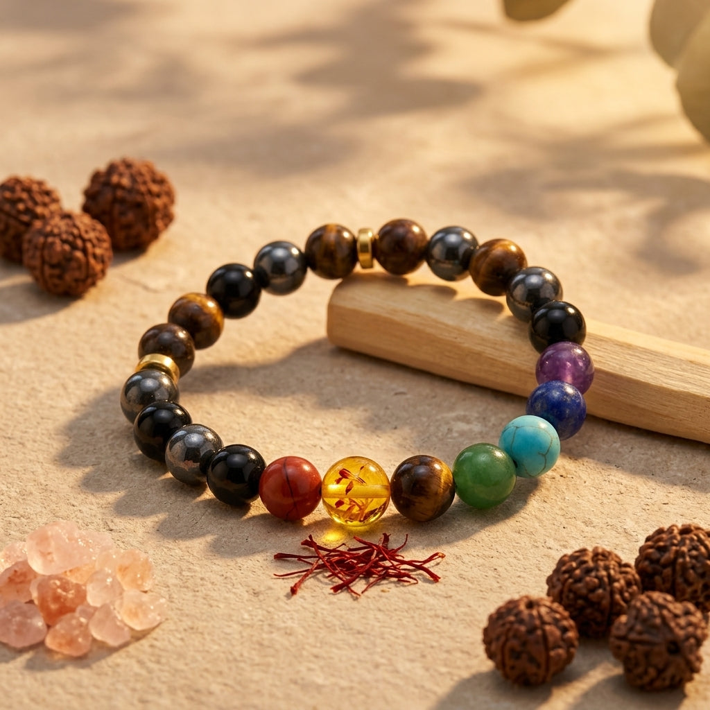 Natural Seven Chakra Energy Bracelet for Healing, Balance & Positive Energy