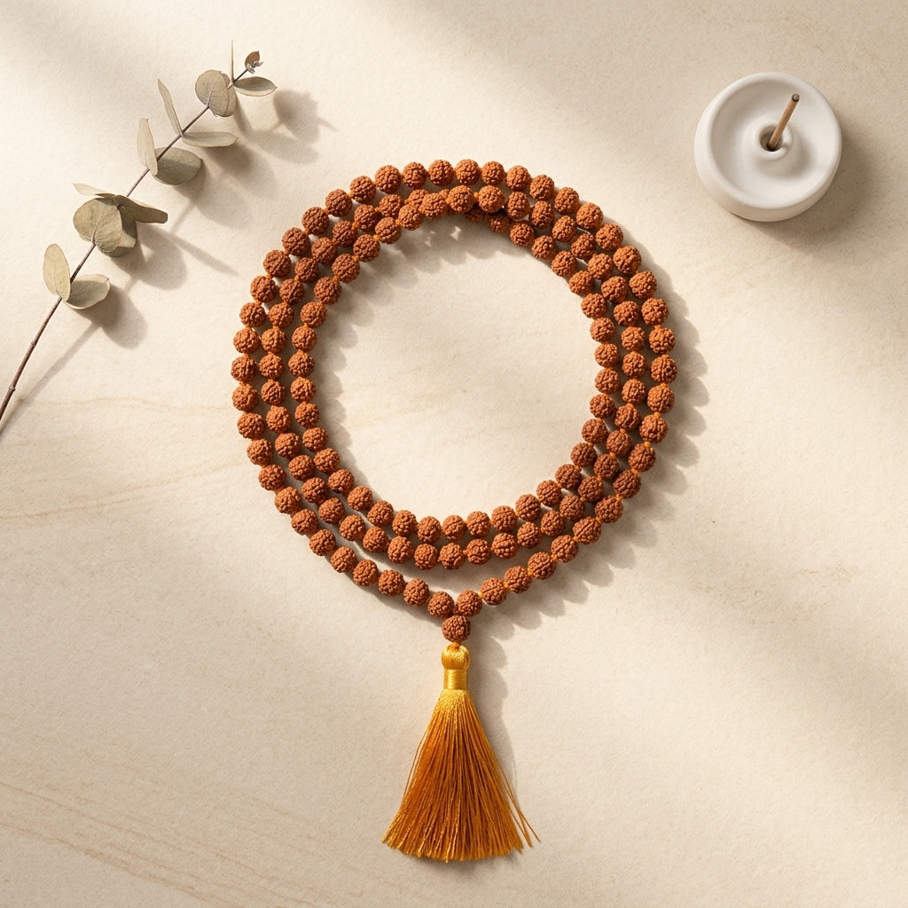 Authentic 5 Mukhi Rudraksha Mala Brown 5MM – Unisex Spiritual Jewelry for Daily Use