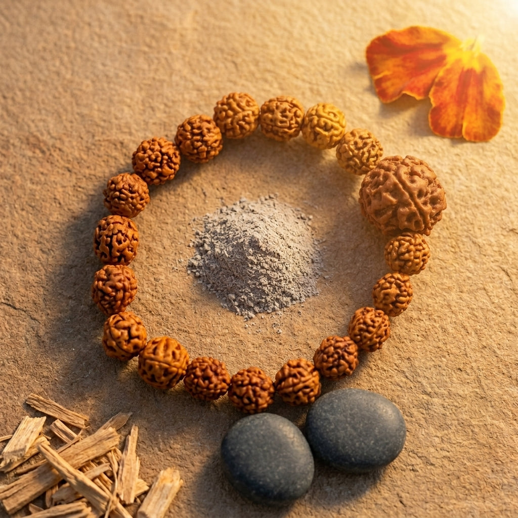 Natural 5 Mukhi Rudraksha Bracelet 8MM with Big Rudraksha Bead
