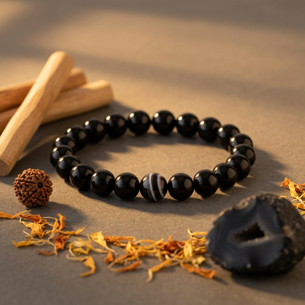 Natural Sulemani Haqiq Bracelet 8MM-Premium Black Agate Stone Beads Bracelet for Men & Women