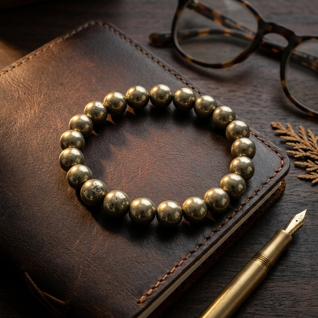 Natural Golden Pyrite Bracelet 8MM-Wealth, Confidence & Protection Crystal Bracelet