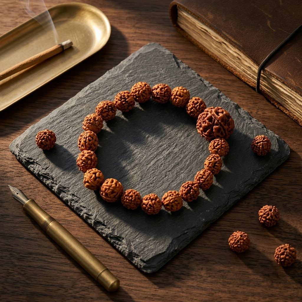 Natural 5 Mukhi Rudraksha Bracelet 8MM with Big Rudraksha Bead