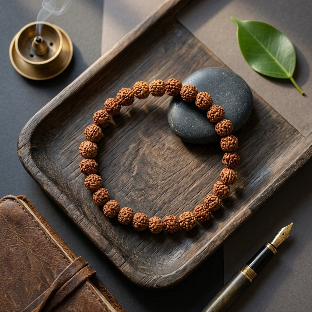 Authentic 5 Mukhi Rudraksha Bracelet 8MM Elastic White