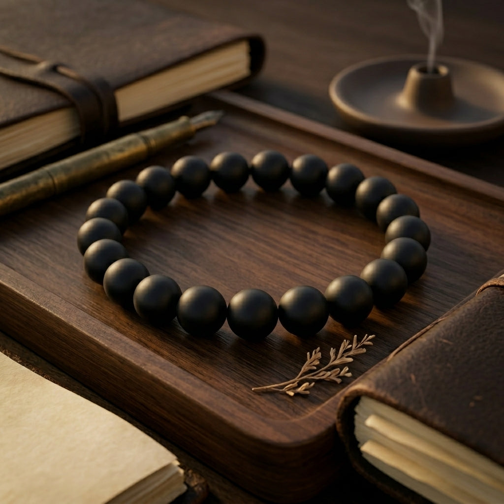 Natural Karungali Wood Bracelet 7MM with Premium Metal Caps for Unisex Spiritual Bracelet