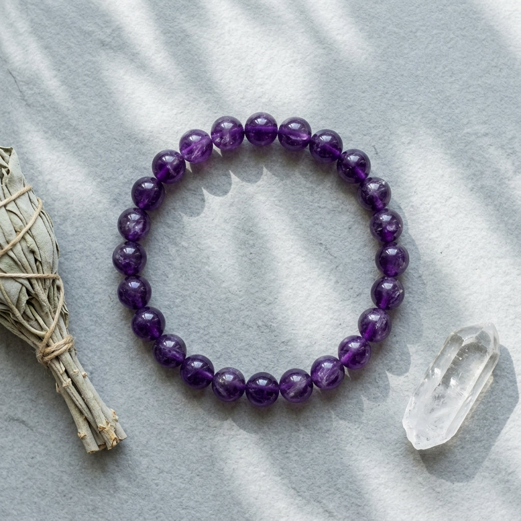 Natural Purple Quartz Bracelet 8MM-Healing Crystal Beads for Calm & Positivity