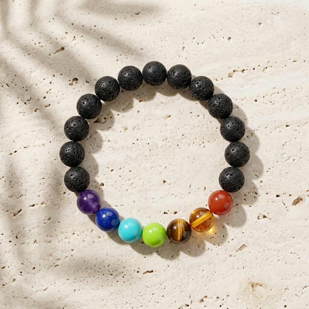 Natural Seven Chakra Lava Energy Bracelet-Balance Your Mind, Body & Soul