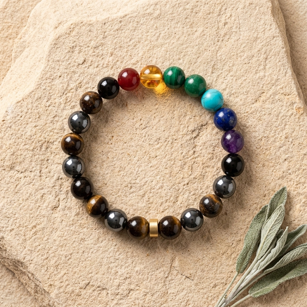 Natural Seven Chakra Energy Bracelet for Healing, Balance & Positive Energy
