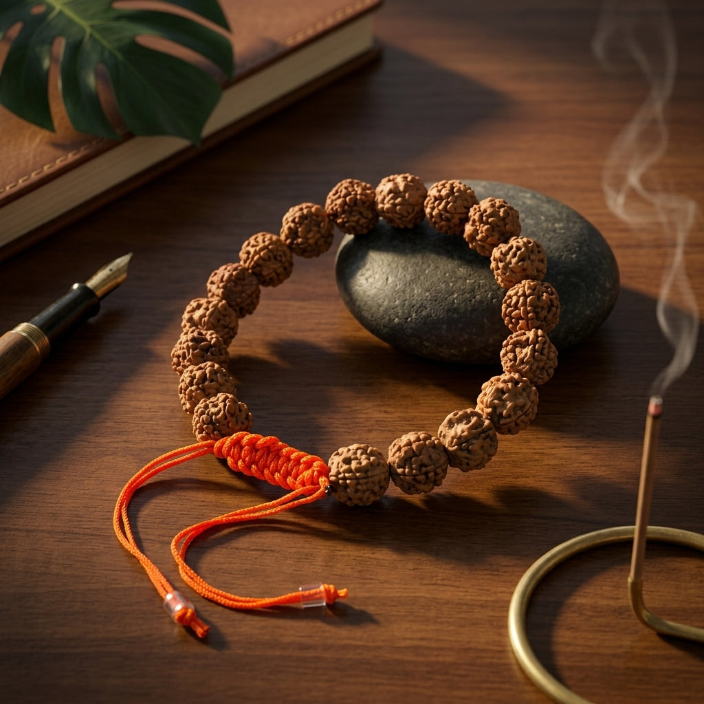 Natural 5 Mukhi Rudraksha Bracelet Adjustable White 8MM – Spiritual Energy & Daily Wear