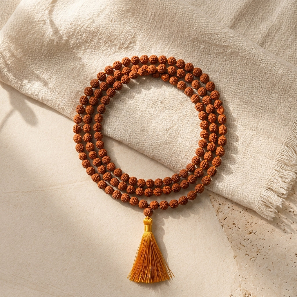 Authentic 5 Mukhi Rudraksha Mala Brown 5MM – Unisex Spiritual Jewelry for Daily Use
