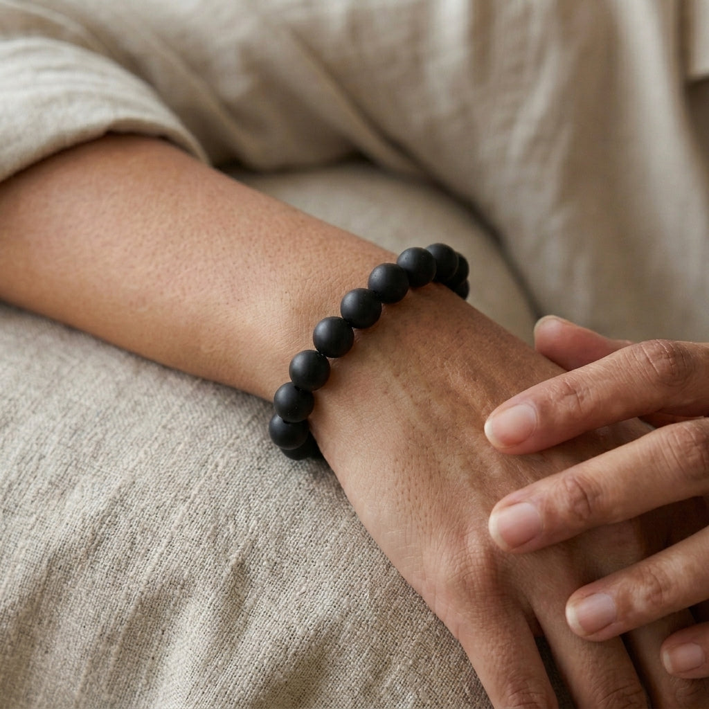 Natural Karungali Wood Bracelet 7MM with Premium Metal Caps for Unisex Spiritual Bracelet