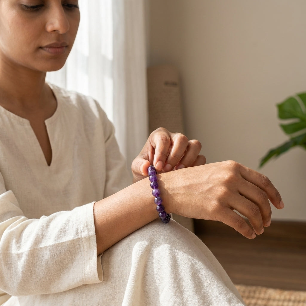 Natural Purple Quartz Bracelet 8MM-Healing Crystal Beads for Calm & Positivity
